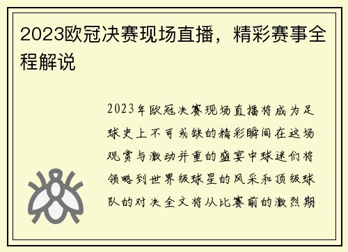 2023欧冠决赛现场直播，精彩赛事全程解说